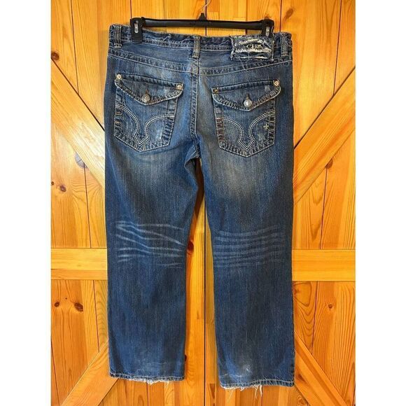 MACHINE Mens Relaxed Fit Distressed Dark Washed Jeans Size 36x32 Read (8939) - Picture 6 of 8